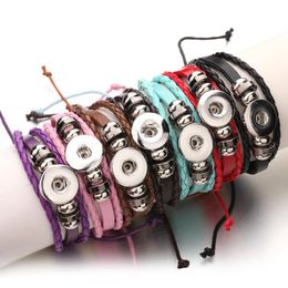 Charm Bracelets 10pcs lot Whole Beaded Leather Snap Button Bracelet Bangle Handmade 18mm DIY Jewelry Making Fawn221918