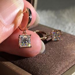 Dangle & Chandelier Luxury Female Small Square Diamond Drop Earrings Fashion 925 Silver Rose Gold Wedding Jewellery Double Stone For WomenDang