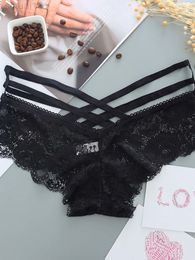 Sexy Briefs Women Lace Low-rise Solid Sexy Briefs Female Underwear Pants Ladies Cross Strap Lace Lingerie Women G string Thong L220802