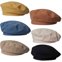 Solid Cotton Women Berets Winter Hats Vintage French Plaid Top Ins Military Cap Painter Hat 2021 Autumn Girls Caps Headwear J220722