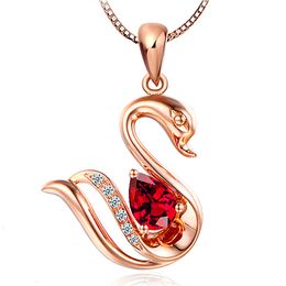 Silver Necklaces For Woman Fashion Jewelry High Quality Blue Pink Crystal Zircon Swan Pendant Necklace