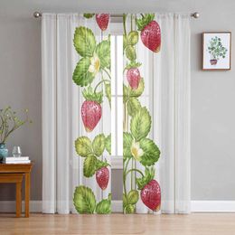 Curtain & Drapes Spring Plant Fruit Strawberry Wood Grain Tulle Window Curtains For Bedroom Indoor Living Room Voile Decor Sheer DrapesCurta
