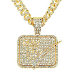 Pendant Necklaces Hip Hop Crystal Letter Square Tag With Iced Out 13mm Width Cuban Chian Necklace For Men Fashion Jewelry DropPendant