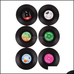 Retro Home Table Cup Mat 4Pcs/Set 6Pcs/Set Creative Cd Record Shaped Coffee Drink Tea Placemat Vinyl Coasters Random Color Hha720 Drop Deliv