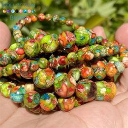 4 6 8 10mm Natural Stone Colourful Sea Sediment Jaspers Turquoises Round Beads For Jewellery Making DIY Bracelets Accessories 220727