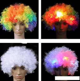 Halloween curly wig Rainbow Afro wigs led Clown hair wigs Child Adult Costume glowing wigs Football Fan Wig