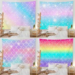 Colourful Mermaid Fish Scale Tapestry Bohemian Decoration For Female Room Wall Rugs Papers Home Decor Art J220804