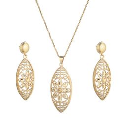 Earrings & Necklace Bridal Jewellery Sets For Women Arabic Dubai Ethiopian African Gold Colour Cooper Wedding NecklaceEarrings