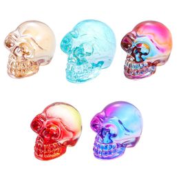 Crystal Glass Skull Carved Electroplating crafts stone Ornaments Skeleton Shape Hand Piece Home Decoration Accessories Gift
