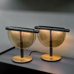 Table Lamps Creative Amber / Grey Colour Ripple Grain Looking Glass Shade With Wooden Iron Rod Golden Base LED Acrylic Cover LampTable