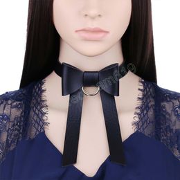 Punk Bowknot PU Leather Choker Necklaces Statement for Women Gothic Collar Jewellery Wedding Party Bride Choker Gift Accessories