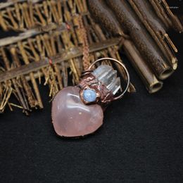 Keychains Natural Pink Crystal Love Heart Pendent Necklaces For Lover Women White Blue Stone Healing Necklace Reiki Chakra Jewellery Miri22