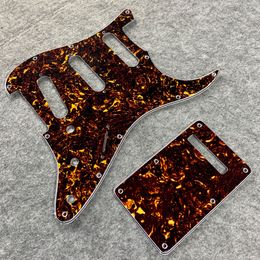 Set of 4Ply 11 Holes Guitar Pickguard SSS Cavity Cover Spring Cover Back Plate w/Screws ,Brown Tortoise Shell