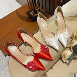 Sandals French Wedding Shoes High Sense 2022 Camellia Heels Women's Dress Banquet Red Bridal ShoesSandals