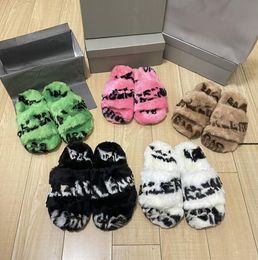 Designer Paris woman furry slippers sandals new printing female letter long hair drag comfortable soft Ladies Holiday Banquet non-slip hairy slippers