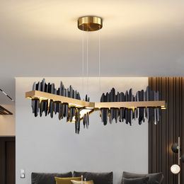 Creative Led Chandelier Lamps For Dining Living Room Black Design Stepless Dimming Hanging Lamp Modern Home Decor Remote Control Light
