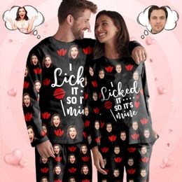 Custom Face I Licked Hearts Black Couple Matching Pyjamas Set Suit Home Unique Design Personalised Indoor Soft Gifts 220621