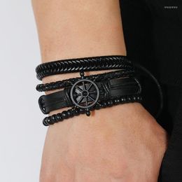 Bangle Trendy Genuine Leather Bracelets Men Stainless Steel Multilayer Braided Rope For Male Female JewelryBangle Inte22