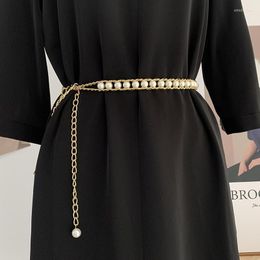 Belts Beaded Ladies Fshion Thin Waist Chain Simple Four Seasons Wild Imitation Pearl Belt Dcorative Dress Pendant WaistbandBelts Emel22