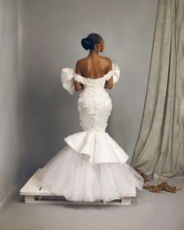 African Plus Size Mermaid Wedding Dresses Lace Appliques Strapless Bridal Gown Custom Made Boat Neck Back Zipper Robes De Mariée