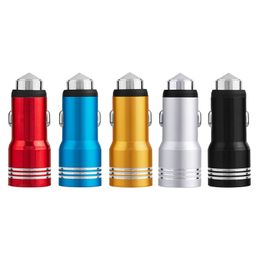Metal Safety Hammer Dual-port USB Car Charger Aluminum Alloy Bullet Mobile Phone Fast Charge 2.4A