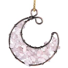 moon shaped jewelry UK - Pendant Necklaces Retro Moon Shaped Amethyst Natural Rose Quartz Crystal Charms For Jewelry Making DIY Necklace Accessories Women JewelryPen
