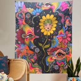 Tapestries Flower Tapestry Wall Hanging Botanical Celestial Floral Hippie Eye Carpets Dorm Decor Starry SkyCarpetTapestries TapestriesTapest