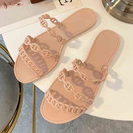 Nxy Sandals Summer Casual Style Jelly Shoes Women Flats Rivet Slippers Fashion Holiday Beach Woman Flip Flops Size 36-40