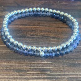 MG1432 Strand Faceted AAA Iolite Mini Mala Gemstone Bracelet 4mm Crystals Heart Chakra Balance Bracelet Hematite Energy Jewellery Set