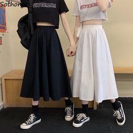 Skirts Women Simple Solid Leisure Loose 3XL Long Skirt Korean Style Elastic-Weight A-line Student Streetwear Trendy BF W220426