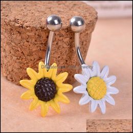 -GOFY New Top Marca Sunflower Flower Cirúrgico Aço Bell Botão Anel Umbigo Piercing Corpo Melhor Gota Entrega 2021 Bell Anda jóias 0D9ZG