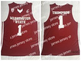 James Thompson Vintage NCAA Klay Washington State Cougars Jerseys Mens Red No.1 Thompson College Basketball Jerseys Shirts Stitched S-2XL