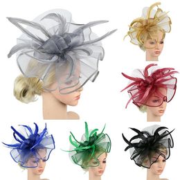 Fashion Women Feather Mesh Floral Fascinator Headband Hair Clip Accessories Band Cocktail Party Hat Wedding