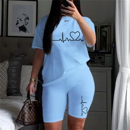 Summer Women Two Piece Set Sportswear TShirts and Shorts Ladies Casual ONeck Pullover Short Sleeve TShirt Casual Tracksuit 220527