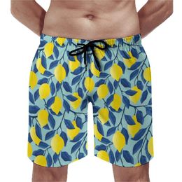 Men's Shorts Cute Lemon Board Funny Food Citrus Fruit Classic Beach Males Print Plus Size Swimming Trunks Birthday PresentMen's