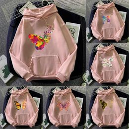 Women's Hoodies & Sweatshirts Butterfly Print Fashion Hoodie Casual Long-sleeved Hooded Autumn Winter Warm Polyester Top Couples Loose Sweat