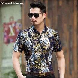 NO.8868 Exquisite 3D Animal Pattern Printing Fashion Casual Short Sleeve Shirt Summer 2022 Quality Silk Cotton Men M-XXXL Men's Shirts
