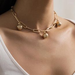 Pendant Necklaces Jewellery Ins Simple Geometric Bead Necklace Cold Wind Short Metal CCB Clavicle Chain