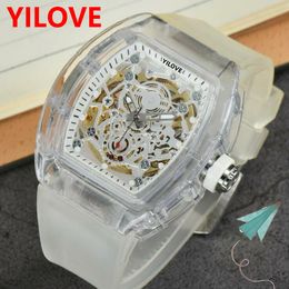 Men's Luxury Quartz Sports Brand Watch Rubber Strap Commercial Sports Transparent Clock High Quality Imported Crystal Mirror Battery Wristwatch