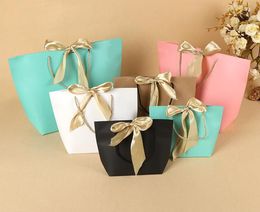 5 Colors Paper Gift Bag Boutique Clothes Packaging Shopping Bags for Birthday Present Wrap with Handle SN6477