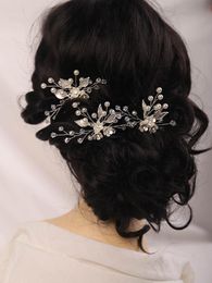 Headpieces Pearl Rhinestone Flower Bridal Hair Pins Crystal Headwear Wedding Accessories Fashion Bride Jewelry TiarasHeadpieces