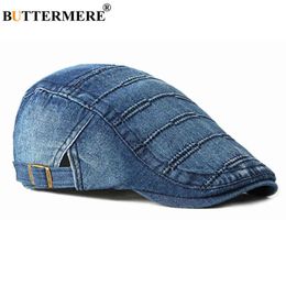 Buttermere Denim Hat Women Men Flat Cap Spring Summer Adjustable Retro Beret Femme Blue High Quality Newspaper Seller Hat J220722