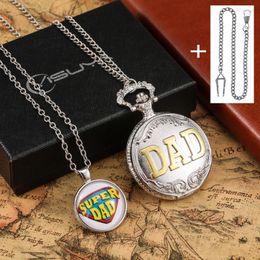 Pocket Watches Dad Gifts Series Watch Antique Sliver Gold Quartz Fob Chain Clock Necklace Super Father For With Gift Box Set RelgioPocket