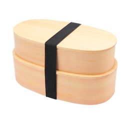 Dinnerware Sets Double Layer Japanese Style Wooden Lunch Box Portable Bento Container Carrier For School Office HomeDinnerware DinnerwareDin