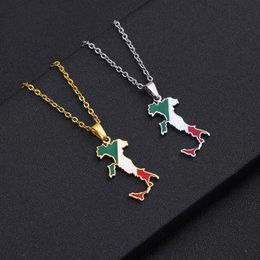 Pendant Necklaces Enamel Stainless Steel Italy Map Flag Silver Color/Gold Color Italian Maps Ethnic Party Birthday JewelryPendant