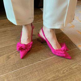 2021 New Fashion Sweet Stiletto Super High Heel Shallow Mouth Pointed Suede Bow Women's Shoes Wedding Shoes G220527