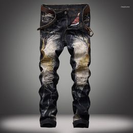 Men's Jeans 1J Fashion European And American Street Personalized Embroidered Wing Perforated Pants Wholesale Custom