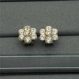 Double Letter Flower Charm Earrings Diamond Floral Designer Studs Temperament Personality Rhinestone Eardrops Wholesale