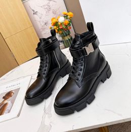 Luxury Designer Women Ankle Boots Heel Leather and Nylon Fabric Booties Fashion Biker Australia Platform Heels Winter Sneakers Size 35-42