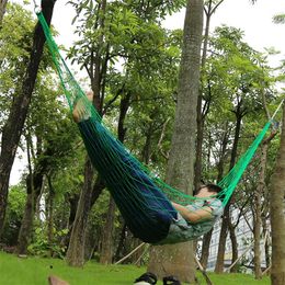 Single Person Mesh Nylon Hammock Portable For Camping Beach Outdoor Leisure Hanging Bed Swing Adult Furniture Ulatralight 220606